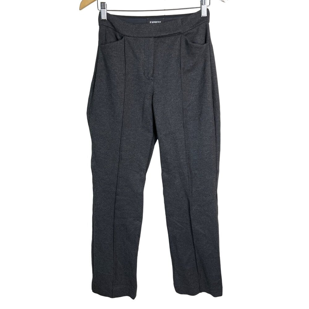 Express Pants Size 2R Mid Rise Curvy Bootcut Rayon Blend Career Casual Gray